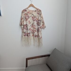 Floral Fringe Women Swim Coverup